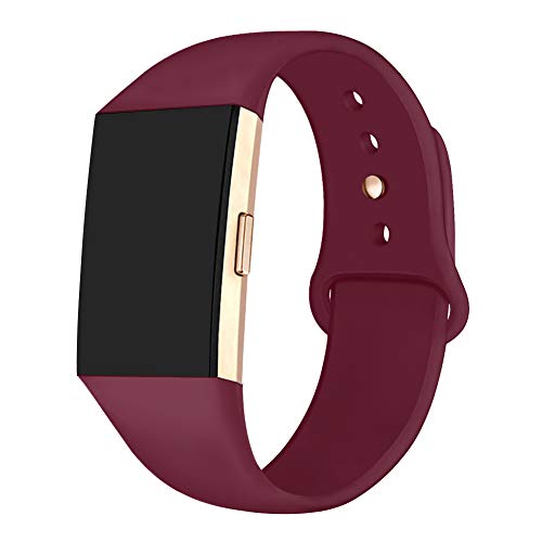 Book Cover GHIJKL Sports Band Compatible Fitbit Charge 2, Soft Silicone Replacement Wristband for Fitbit Charge 2, Women Men, Small, Wine Red with Rose Gold Button