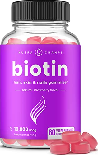 Book Cover Biotin Gummies 10,000mcg [Highest Potency] for Healthy Hair, Skin & Nails for Adults & Kids - 5000mcg in Each Gummy Vitamin - Vegan, Non-GMO, Pectin-Based Hair Growth Supplement