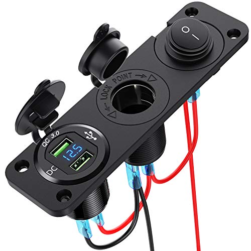Book Cover [Upgraded Version] Dual QC3.0 Cigarette Lighter Socket Splitter, CHGeek 250W Waterproof 12V Dual USB Charger Power Adapter Outlet with Aluminum Dual USB Ports and LED Display for Car Boat Marine,etc