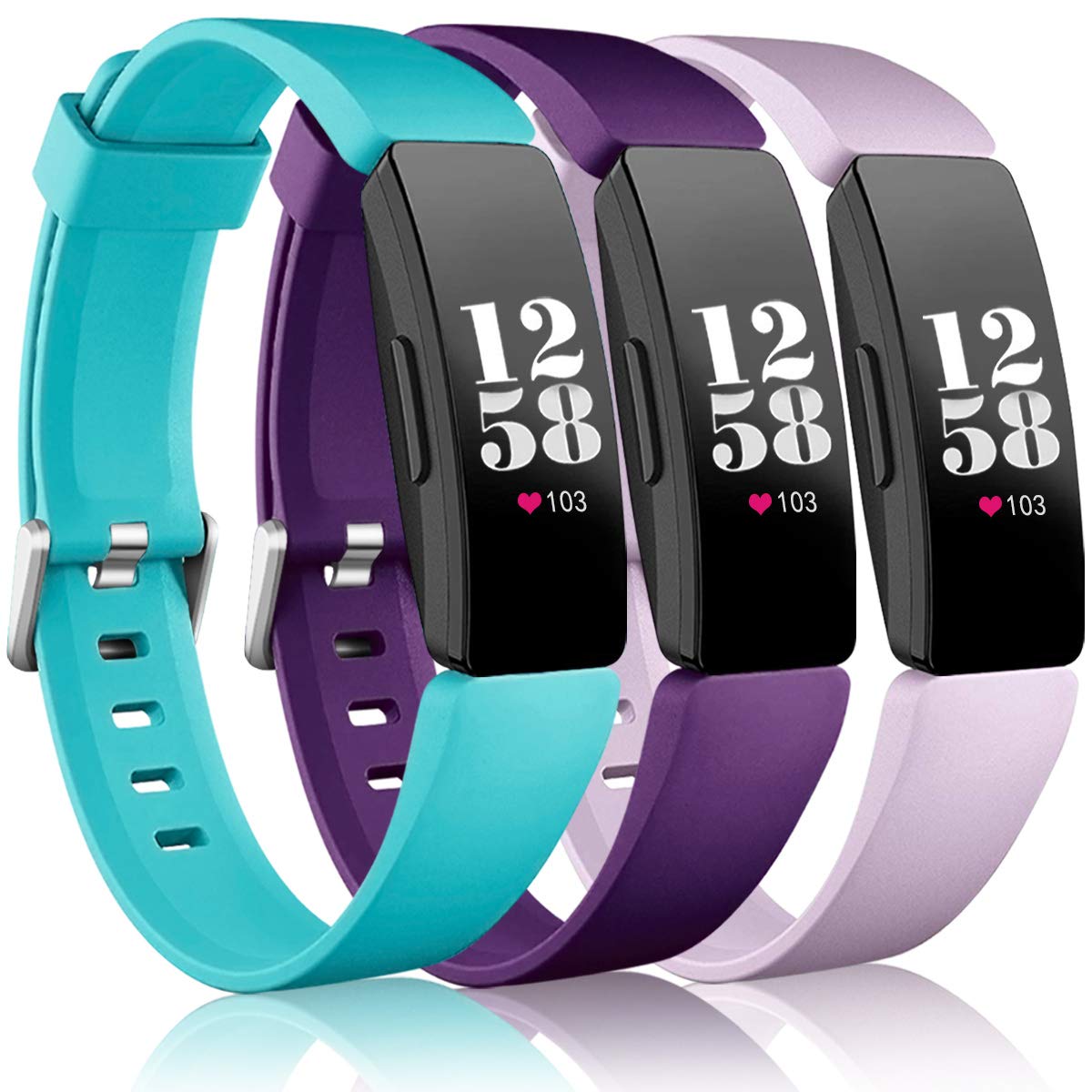 Book Cover Wepro Bands Compatible Fitbit Inspire HR/Inspire/Inspire 2/Ace 2 for Women Men, Small, Replacement Wristband Sports Strap Band for Fitbit Ace 2 & Inspire Fitness Tracker, Teal, Plum, Lilac