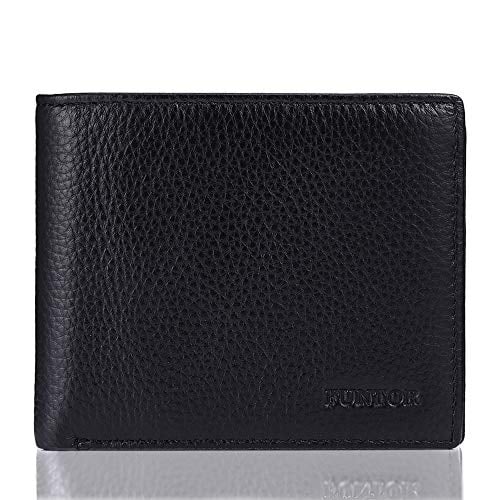 Book Cover FT Funtor Mens Leather Wallet Slim Bifold Wallet with ID Windows RFID Blocking Thin Wallet For Men