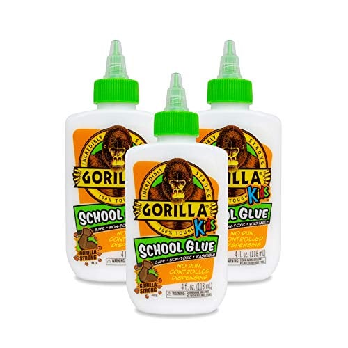 Book Cover Gorilla Kids School Glue, 4 Ounce. Bottle, White, (Pack of 3)