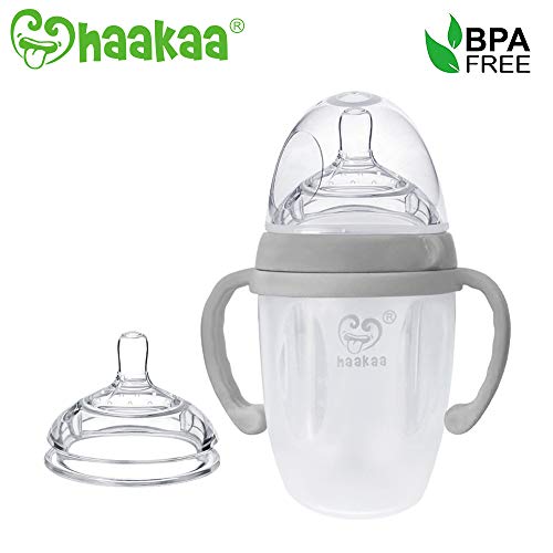 Book Cover Haakaa 250ml Silicone Baby Bottle and Anti-Colic M Size Nipple Set for Infant Newborn (8oz, Grey + Nipple)