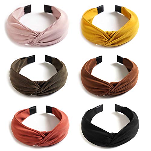 Book Cover 6 Pack Wide Plain Headbands,Unime Twist Knot Turban Headband Yoga Hair Band Fashion Elastic Hair Accessories for Women and Girls,Children 6 Colors