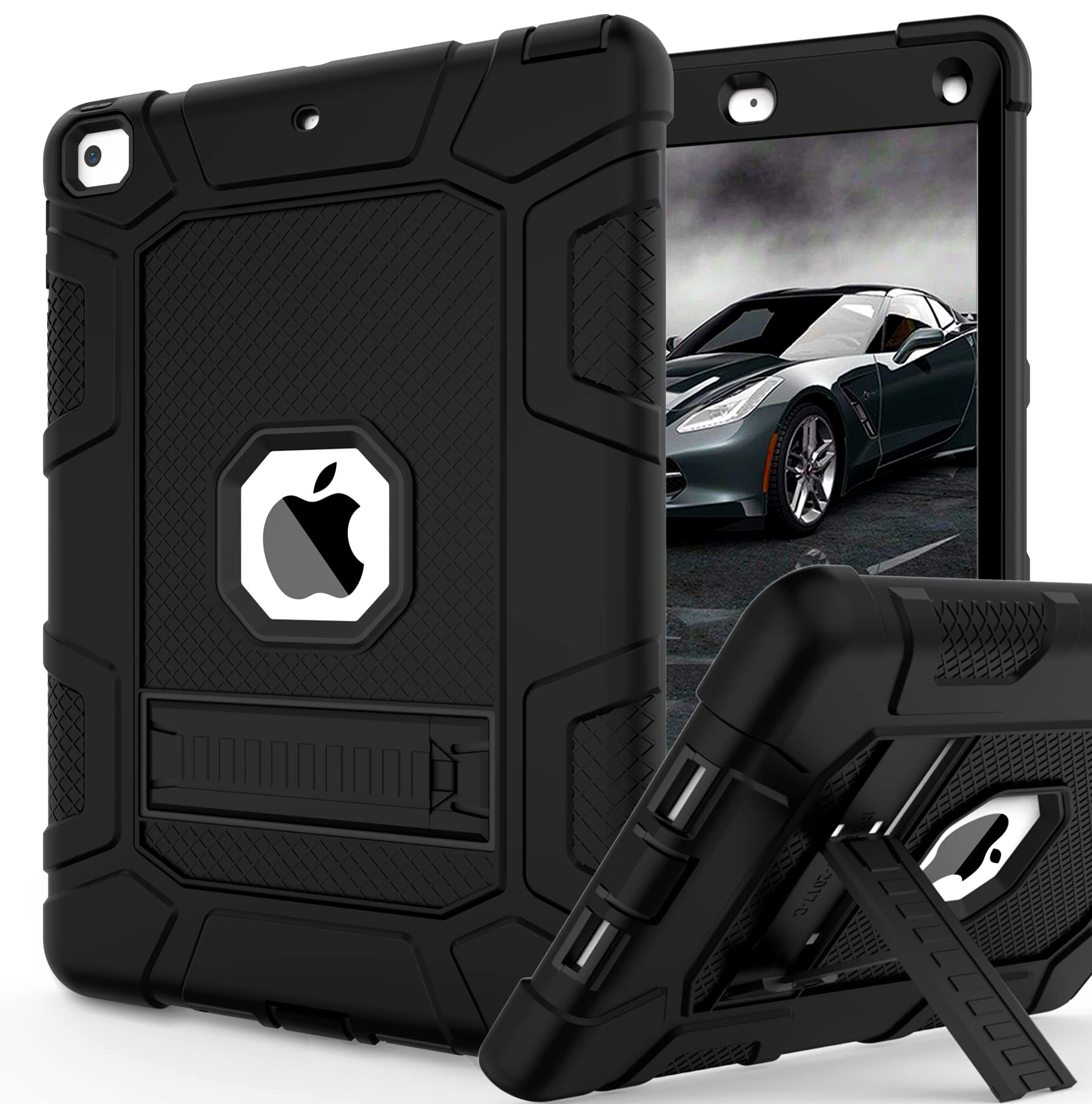 Book Cover iPad Mini 5 Case, iPad Mini 4 Case, Hybrid Three Layer Armor Shockproof Rugged Drop Protection Cover Case Built with Kickstand for iPad Mini 4 / 5 7.9 Inch Black