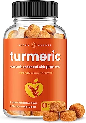 Book Cover Turmeric Curcumin Gummies with Ginger and Black Pepper - Natural, Vegan, Gummy Vitamin Supplement Chews for Adults & Kids 95% Curcuminoids Joint Support, Pain Relief, Anti-Inflammatory, Antioxidant