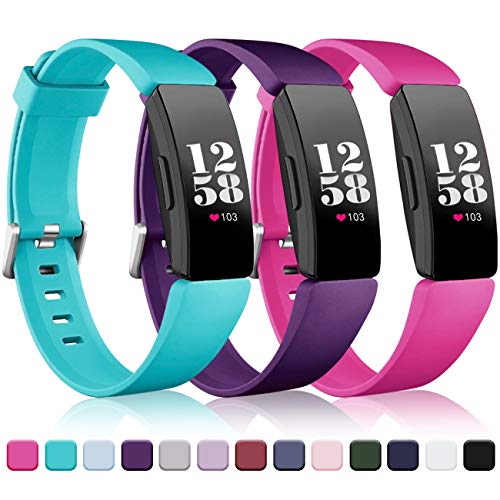 Book Cover Wepro Bands Compatible Fitbit Inspire HR & Ace 2 for Women Men Kids, Small, Replacement Wristband Sports Strap Band for Fitbit Ace 2 & Inspire Fitness Tracker, Teal, Plum, Rose Pink