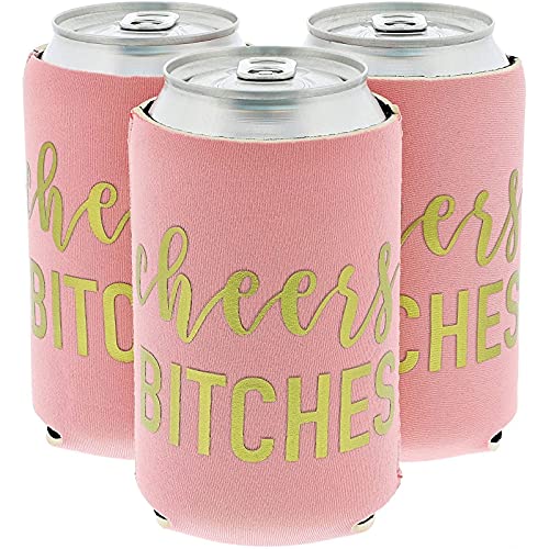 Book Cover 12 oz Cheers Bitches Neoprene Can Cooler Sleeves for Soda, Beer, Beverages (3 Pack)