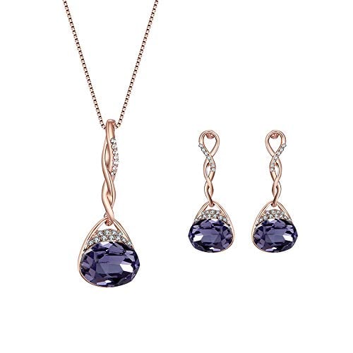 Book Cover BeeSpring Elegant Silver Purple Crystal Jewellery Set Drop Earrings & Necklace Set for Women Durable and Useful