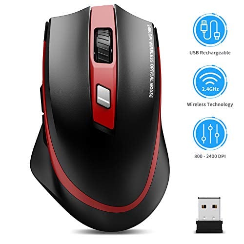 Book Cover Wireless Mouse Rechargeable, TedGem 2.4G Silent Computer Mouse USB Mouse Laptop Full Size Ergonomic Optical Mouse with USB Receiver 6 Buttons 5 DPI Adjustable Portable Mice for Laptop/PC/Windows/Mac
