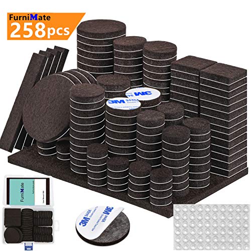 Book Cover Furniture Pads 258PCS Large Pack Self Adhesive Furniture Felt Pads Brown Felt Pad 5mm Thick Anti Scratch Floor Protectors for Chair Legs Feet with Case 60 Rubber Bumpers for Hardwood Tile Wood Floor