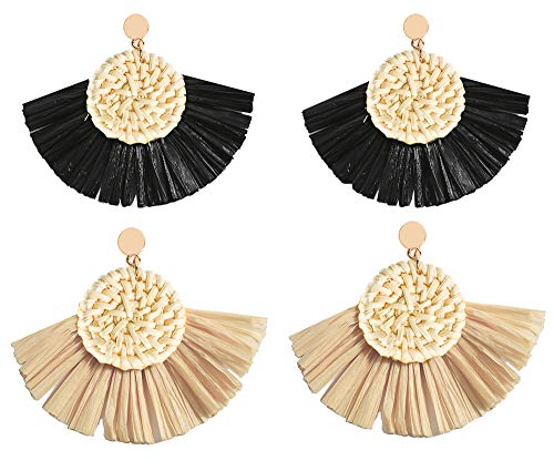Book Cover Allen&Danmi AD Jewelry Bohemia Style Spring Raffia Dangle Earrings Made with Woven Rattan for Women