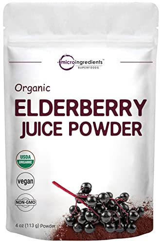 Book Cover Organic European Black Elderberry Juice Powder, 4 Ounce, Cold Pressed, Flash Pasteurized for Safety, Supports Immune System, Energy and Vascular Health, No GMOs, Vegan Friendly
