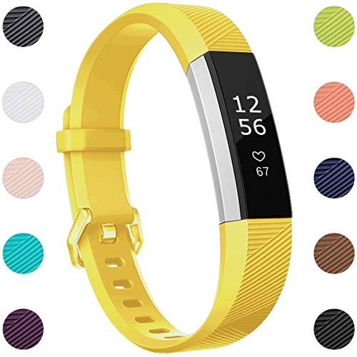 Book Cover Maledan Bands Compatible with Fitbit Alta Women Men, Waterproof Replacement Band Strap for Fitbit Alta HR/Alta/Ace Kids, Large, Mango Yellow