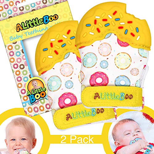 Book Cover A Little Boo Baby Teething Mitten -Teether Glove -Infants Teething Toy [Food Grade Silicone] [Teething Pain Relief] [Self Soothing] [Adjustable Velcro Strap] [Travel Bag] [Yellow]