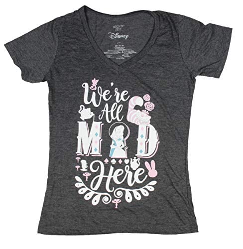 Book Cover Disney Alice in Wonderland Juniors' We're All Mad Here V-Neck T-Shirt