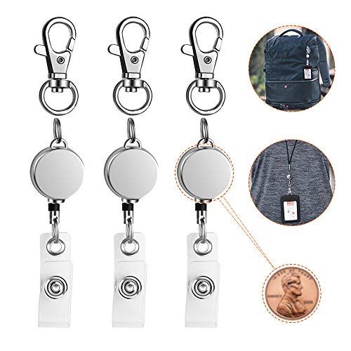 Book Cover Retractable Badge Holder 3 Pack, Lightweight Metal ID Badge Clip Reel with 14.5â€ Nylon Cord for Nurse Teacher on Name Card Tag Holder