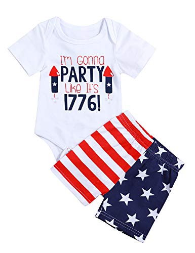Book Cover My 1st 4th of July Baby Boy Girl Outfits I’m Gonna Party Like It’s 1776 Romper Onesie Bodysuit + Stars Stripes Shorts Newborn Infant Independence Day Set