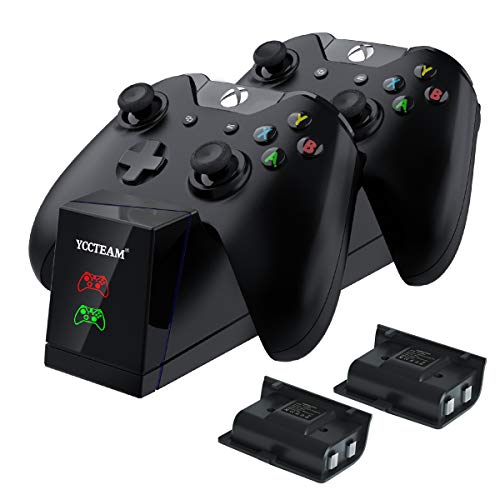 Book Cover YCCTEAM Xbox one Controller Charger with Rechargeable Battery Packs, Dual Slot Fast Charging Dock Station Controller Stand with Batteries (2x1200 mAh) Accessories Kit