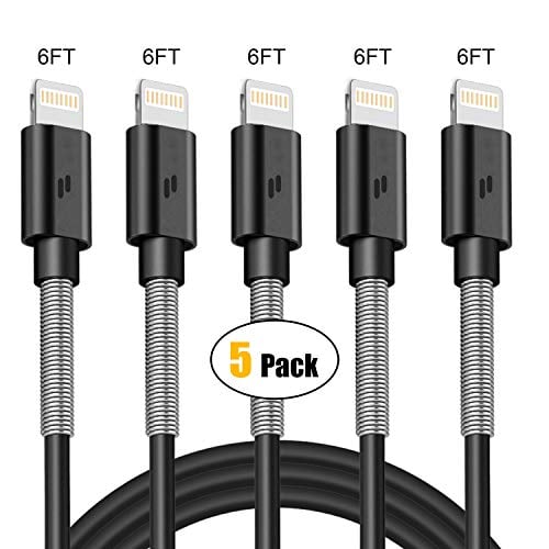 Book Cover PURIDEA 6Ft iPhone Charger Cable, 5Pack 6 Feet Lightning Certified Fast Charging Cord Compatible for iPhone Xs Max X 8 7 6S 6 Plus iPad 2 3 4 Mini, iPad Pro Air, iPod (Black)