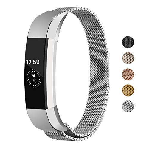 Book Cover Keasy Replacement Metal Bands Compatible for Fitbit Alta and Fitbit Alta HR, Stainless Steel Replacement Bands for Women Men (Siliver, Large)