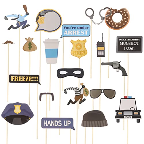 Book Cover PRETYZOOM 21Pcs Police Photo Booth Props Kit Fun Police Party Supplies for Kids Police Birthday Party Decorations, Police Dress Up, Galore Cops and Robbers Role Play and Halloween