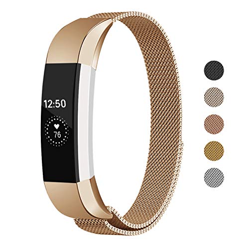 Book Cover Keasy Replacement Metal Bands Compatible for Fitbit Alta and Fitbit Alta HR, Stainless Steel Replacement Bands for Women Men (Rose Gold, Small)