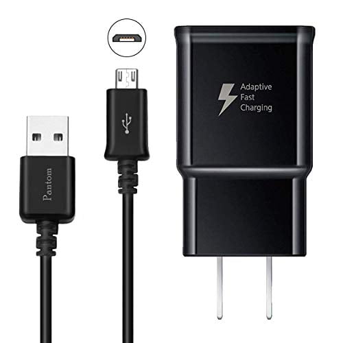 Book Cover Adaptive Fast Charging Wall Charger with 5-Feet/1.5 Meter Micro USB Cable Kit Set Compatible with Samsung Galaxy S7 / S7 Edge / S6 / S6 Edge / A6 / J7 / J3 / Note 5 [Black]