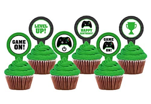 Book Cover Video Game Party Cupcake Toppers Includes 6 Styles Totaling 24 Pieces,Perfect For Gaming Theme Party,Birthday Party Inspired Supplies.