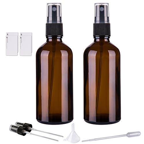 Book Cover Amber Glass Spray Bottles for Essential Oils, 4oz Empty Small Fine Mist Spray Bottle 2 Pack
