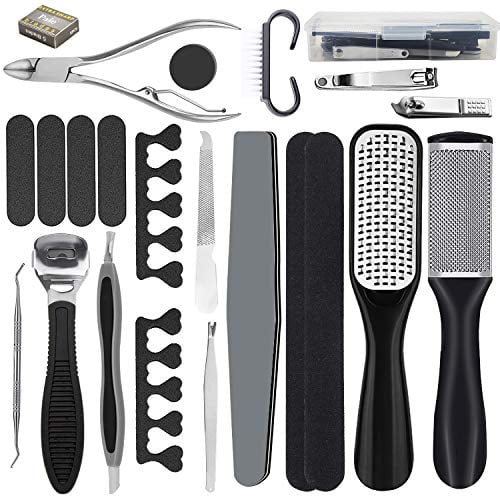Book Cover Pedicure Kit Foot File Rasp Set 22 in 1,Professional Pedicure Tool Set-Removing Hard/Cracked/Dead Skin Callus Corn Remover Foot Scraper,Stainless Steel Foot Care Tools for Men Women Gift