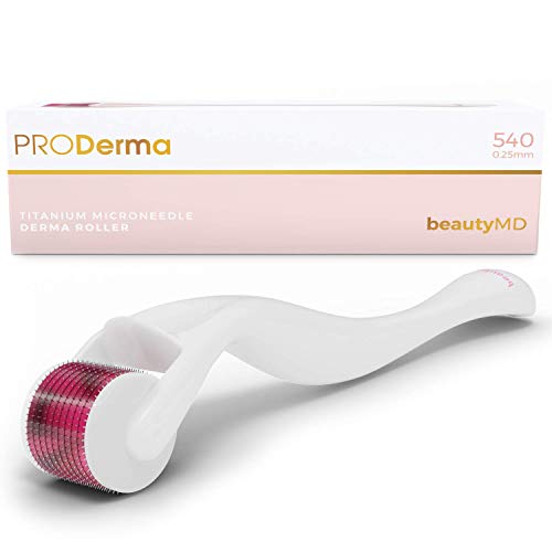 Book Cover Pro Derma Roller Cosmetic Needling Instrument For Face, 540 Titanium Micro Needle 0.25mm - Includes Free Storage Case (1 Roller)