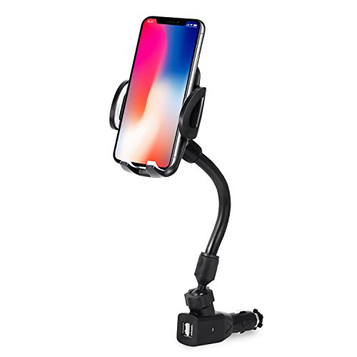 Book Cover Amoner Car Mount, Upgraded Cigarette Lighter Car Phone Holder Cradle with Dual USB 2.1A Charge for iPhone X 8 7 SE 6S 6 Samsung Galaxy S10 S9 S8 S7 S6 S5 HTC LG Sony Nexus Motorola GPS and More