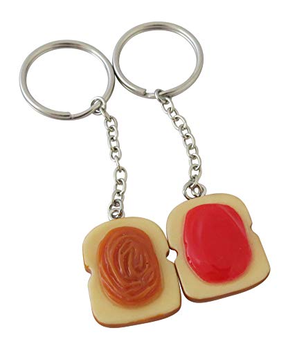 Book Cover Peanut Butter and Jelly Key Chain Set, Two Matching Key Rings for Couples, Best Friends and Siblings.