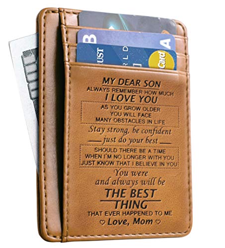 Book Cover Slim Wallet Cowhide wallet Front Pocket Wallet Minimalist Wallets Gift for son from Mom (To My Son - Love Mom)