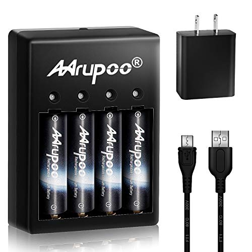 Book Cover Mrupoo 4Pcs 1.5v 3200mWh AA Rechargeable Lithium Batteries With 4 Slots Ports AA AAA Battery 2 Hours Quick Charger , Micro-USB Port , Output at 1.5V