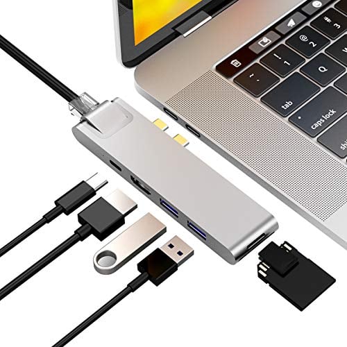 Book Cover Purgo USB C Hub Adapter Dock for MacBook Pro 2019/2018-2016, MacBook Air 2018/2019, with Gigabit Ethernet, 4K HDMI, 40Gbps Thunderbolt 3, 100W PD, 2 USB 3.0 and SD/Micro Card Readers (Silver)