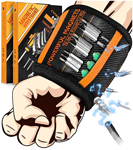 Book Cover Christmas Stocking Stuffers Gifts For Men - 2 PACK Magnetic Wristband Tools for Mens Gift Ideas 15 Strong Magnets Dad Women Birthday Cool Gadget Wrist Tool Belt Holder for Holding Screw Nail Drill Bit