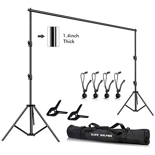 Book Cover SLOW DOLPHIN Photo Video Studio 12ft (W) x 10ft (H) Heavy Duty Adjustable Photography Backdrop Stand Background Support System Kit with Carry Bag
