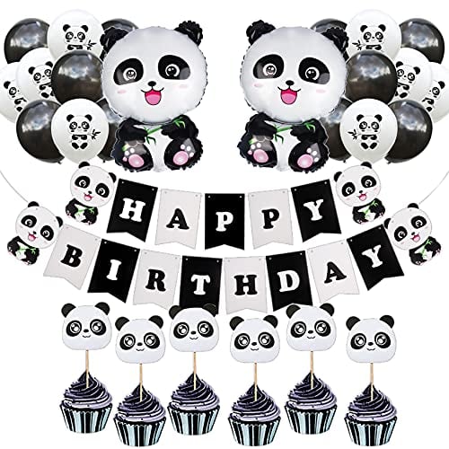 Book Cover Sharlity Panda Party Decorations Supplies Happy Birthday Banner Panda Balloons Cake Toppers for Kids Panda Birthday Decorations
