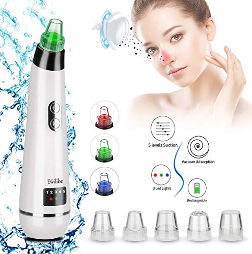 Book Cover Blackhead Remover Vacuum Pore Cleaner - Acne Comedone Extractor Tool Exfoliating Machine Removal Beauty IPL Device with 5 Adjustable Suction Power and 5 Replacement Probes LED Display USB Rechargeable
