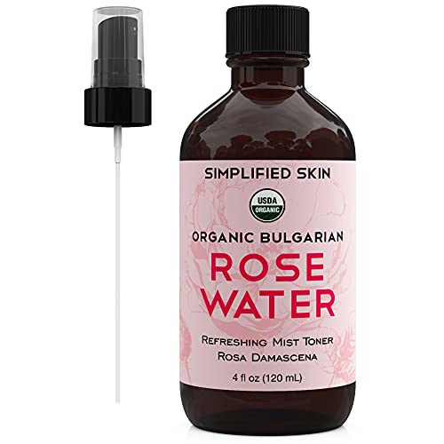 Book Cover Rose Water for Face & Hair, USDA Certified Organic Facial Toner. Alcohol-Free Makeup Setting Hydrating Spray Mist. 100% Natural Anti-Aging Petal Rosewater by Simplified Skin (4 oz) - 1 Pack