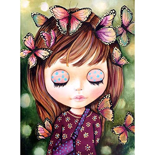 Book Cover DIY 5D Diamond Painting Kits For Kids & Adults, Betionol Painting Cross Stitch Full Drill Crystal Rhinestone Painting By Number Kits, Lovely Butterfly Girl, 9.8 x 13.7 inch
