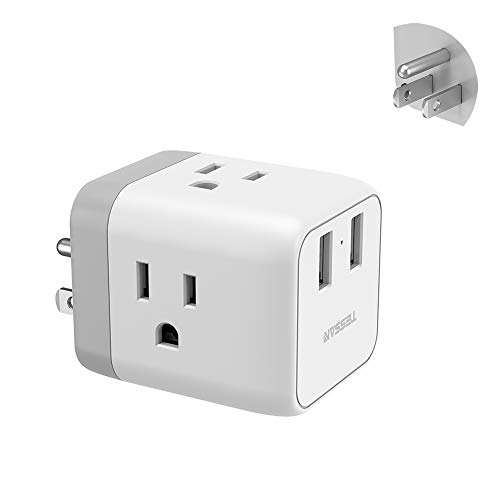 Book Cover Muti Plug Outlet Extender with USB Charger, Travel Charging Cube Power Wall Outlet Expander for Cruise Essentials, Multiple Outlet Plug Splitter with ETL Listed for Home, Dorm, Office