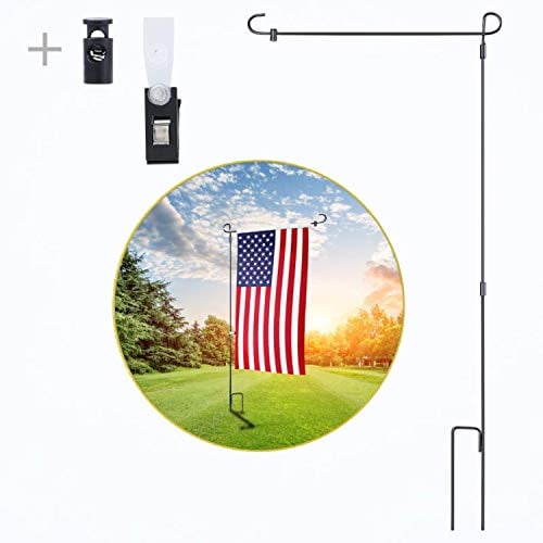Book Cover yizen Teancll Garden Flag Stand, Yard Flag Holder Black Wrought Iron Flag Pole Holder with Anti-Wind Clip and Spring Stopper