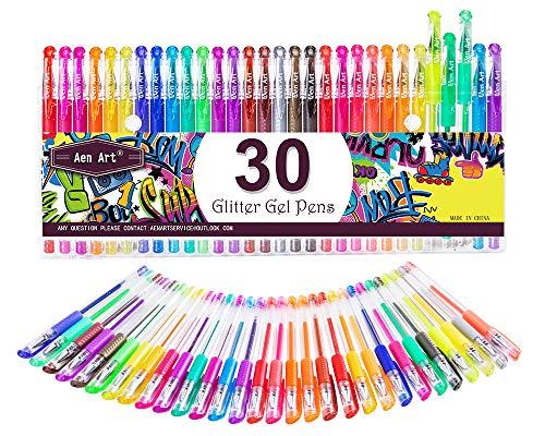 Book Cover Glitter Gel Pens Color Gel Pen Set, Colored Gel Markers with 40% More Ink for Adult Coloring Books, Drawing, Bullet Journal, Taking Note and Doodling (30 Colors)