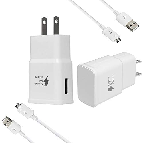 Book Cover Wall Chargers Adaptive Fast Charger Kit for Samsung Galaxy S7/S7 E/S6/S6 E/Note 5/4 /S4/S3, USB 2.0 Samsung Charger Adaptive Fast Charging Kit (Wall Charge x 2, Micro USB Cable x 2) White