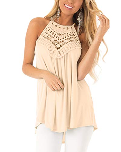 Book Cover CNFIO Womens Long Sleeve/Sleeveless Halter Tops Lace Crochet Blouses Summer Flowy Tank Tops Camisole Shirts
