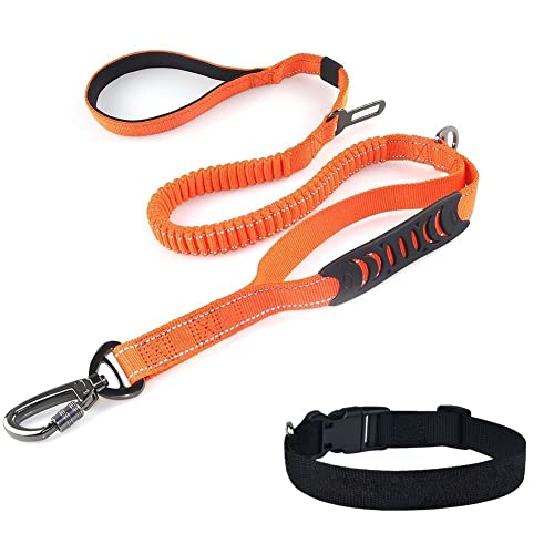 Book Cover Bungee Dog Leash for Walking - Misthis 4-6FT Heavy Duty Dog Leash with Highly Reflective Threads and Buffer for Medium and Large Dogs,Durable Car Seat Belt (Orange)