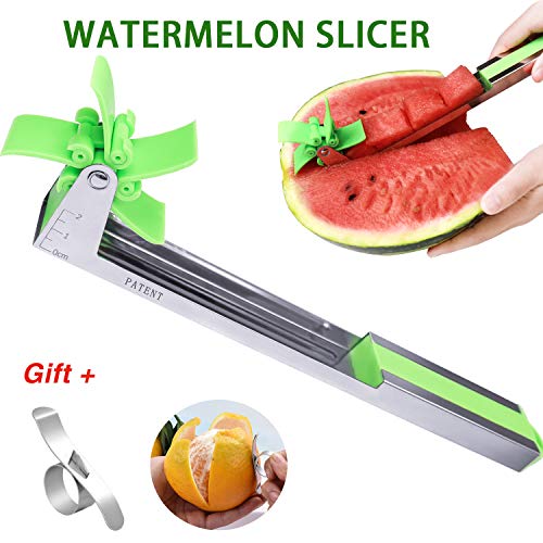 Book Cover Watermelon Slicer Fruit Knife-PATENTED-RUCACIO Melon and Cantaloupe Fruit Slicer, Carver, Knife - Carving and Cutting Tools for Home, Professional Restaurant Chefs - Easy Grip Kitchen Gadgets (GREEN)